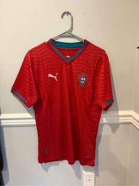 Puma Kids Red Soccer Jersey with Green Trim